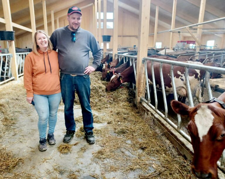 GODT Å VÆRE FERDIG: Etter flere måneder med arbeid på Engesveen, kunne endelig Ann Kristin og Morten åpne dørene til sitt nye fjøs. Ett godt miljø for både dyr og mennesker. FOTO: Line Larsen