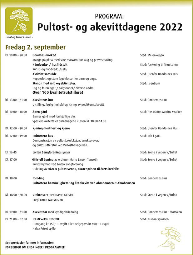 PROGRAM FREDAG 2. SEPTEMBER 2022