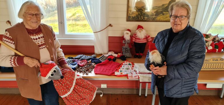 KLARE FOR JULEMESSE: Styremedlem Mary Engebakken (til venstre) og styreleder Karin Hoel i Skjolds Venner gleder seg til julemesse. De håper mange tar turen innom.
